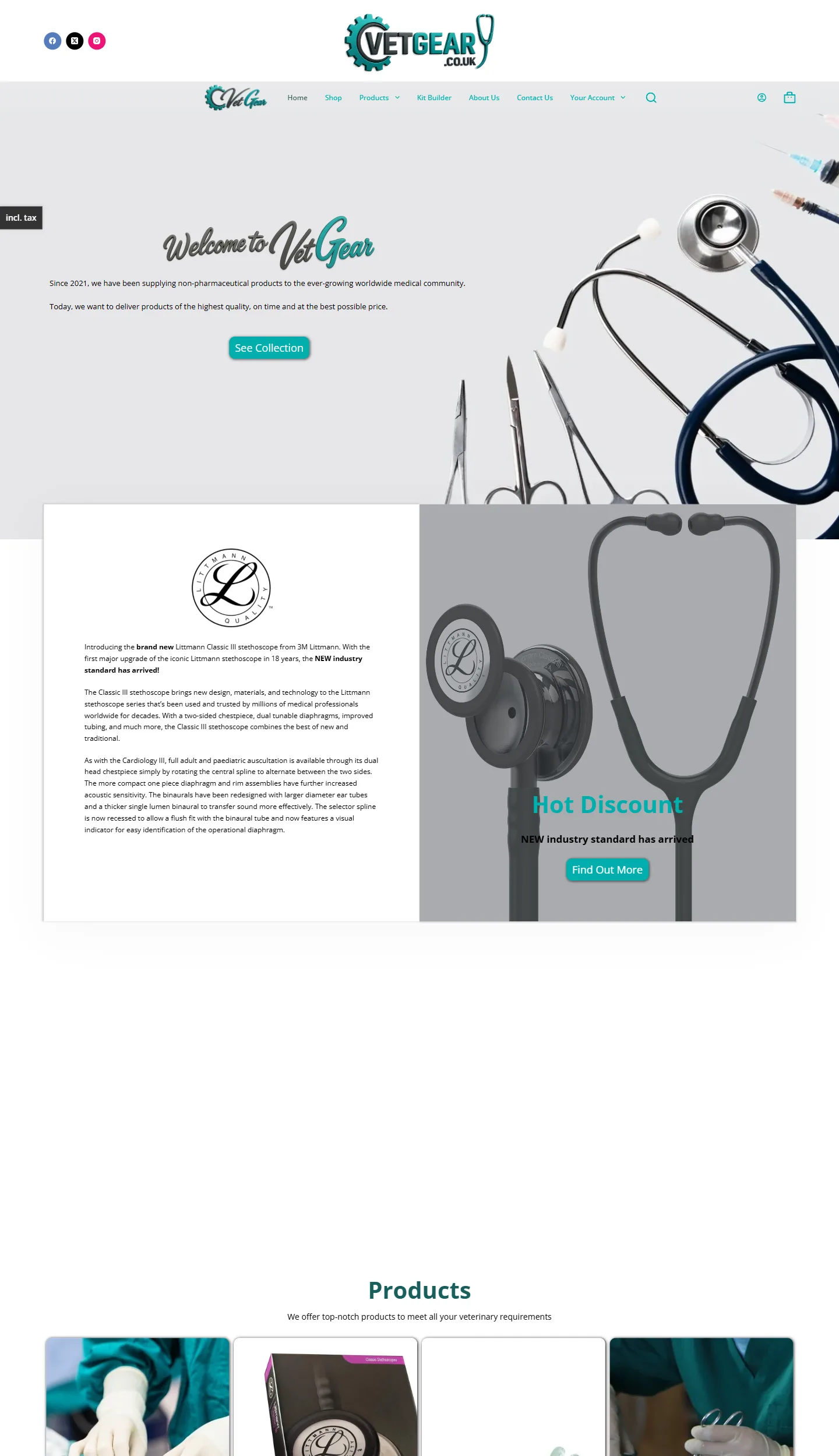 VetGear website homepage — veterinary equipment store with custom kit builder, designed and built by Pure Web Craft